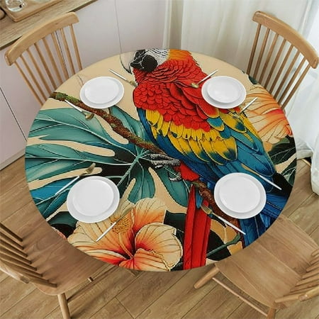

Patifu Parrot Flowers Branch Round Table Cover Stain Resistant Washable Indoor Outdoor Tablecloth Kitchen Dining Wedding Parties 100% Polyester Fiber 38-42