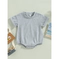thumbnail image 2 of Qtinghua Infant Baby Boy Girl Short Sleeve Bubble Romper Oversized Romper Bodysuit One Piece Outfits Gray 0-6 Months, 2 of 8