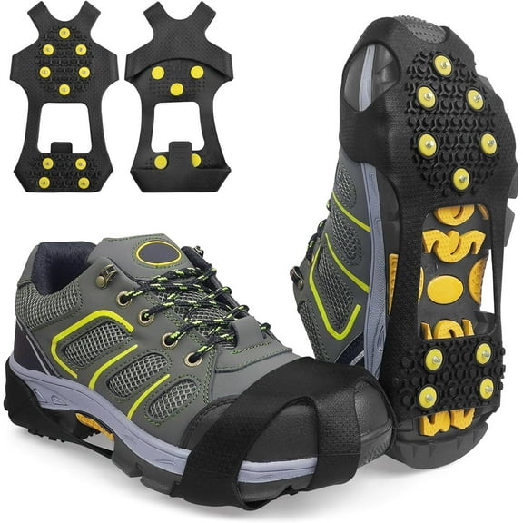 GoXteam Ice Snow Cleats for Shoes Boots, Walk Traction Cleats Rubber Crampons Anti Slip 10-Stud Winter Ice Cleat Slip-on Stretch Footwear for Women Men Kids