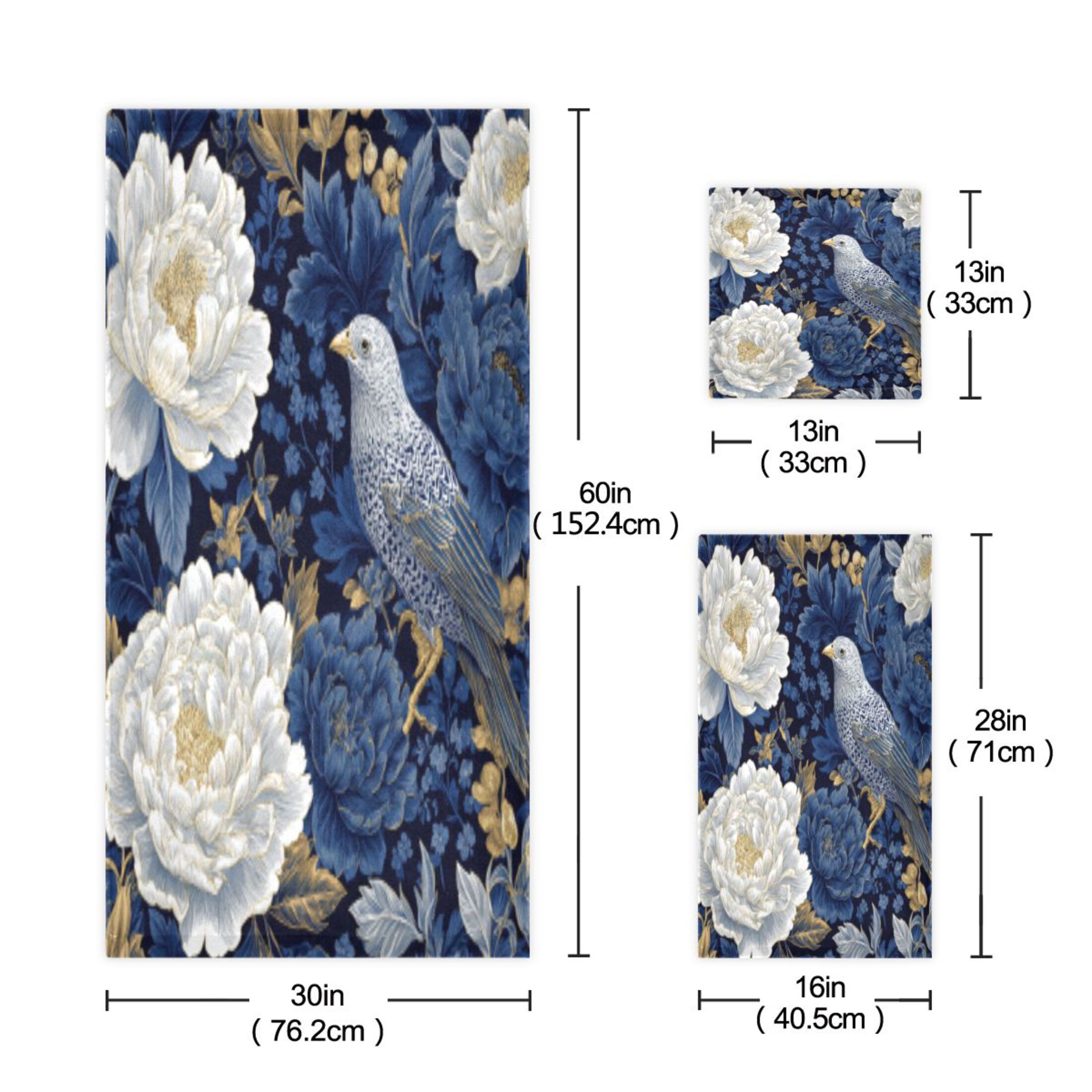 BZSMCE 3piece Bath Towel Sets Hand Bath Towels Fashion Royal Garden in Blue Printed Towel Sets