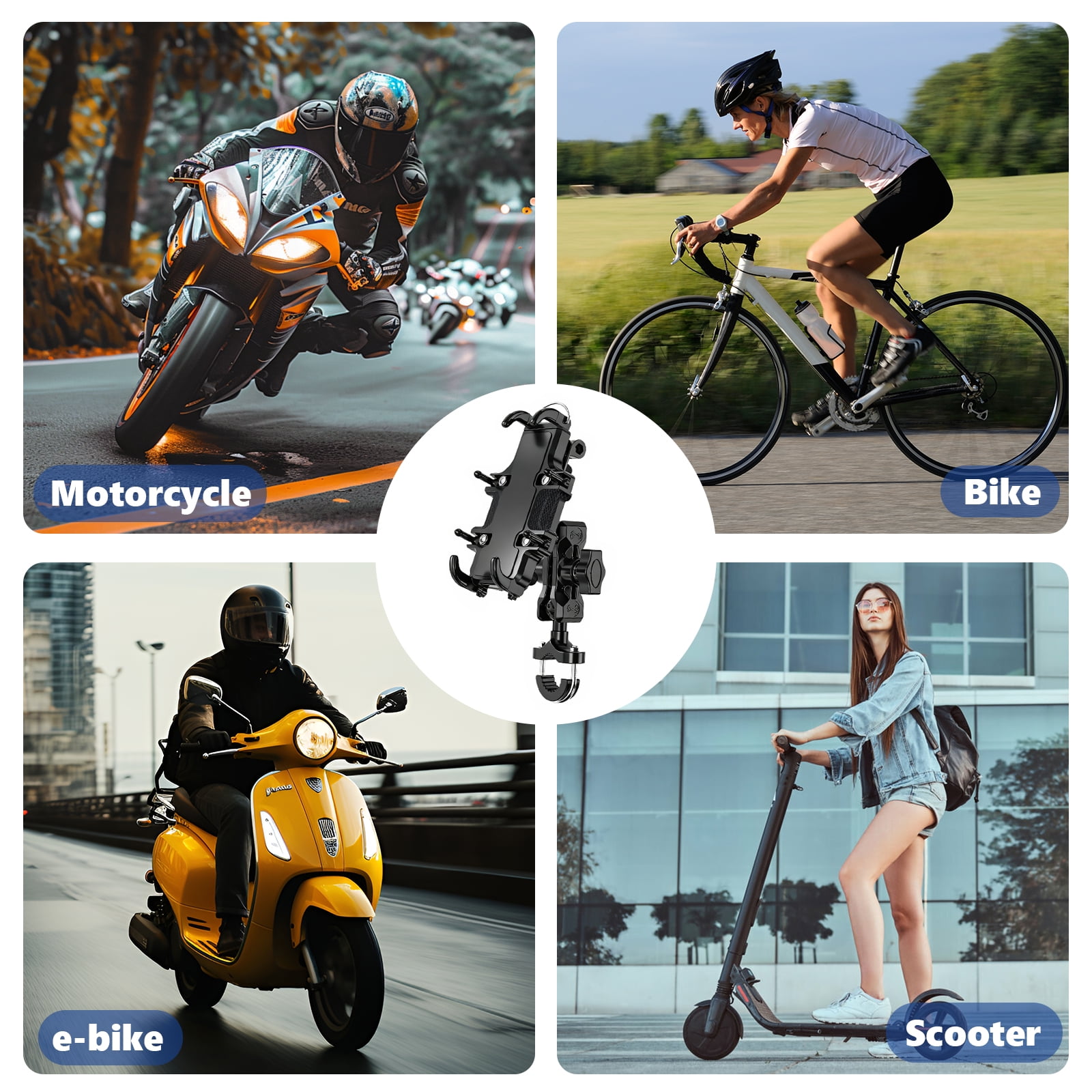 KALCINTY Motorcycle Bike Phone Mount Holder with Vibration Dampener, Bike Handlebar Phone Mount, Fit for 4.7-7.2'' Smartphone, for Motorcycle, Bicycle and Scooter