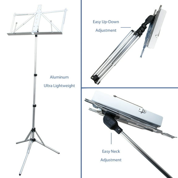 Paititi Brand New Strong Durable Adjustable Folding Music Stand with Carrying Bag-Silver