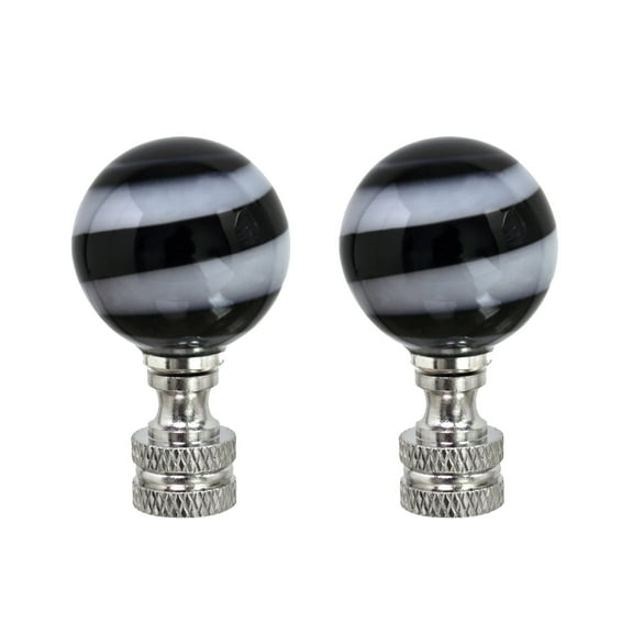 Aspen Creative 24009-12 Black and White Glass Ball Lamp Finial in Nickel Finish, 2" Tall (2 Pack)