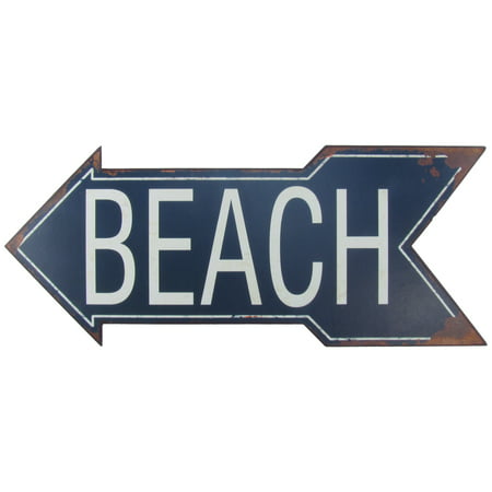 Large Metal To BEACH Arrow Tin Sign Nautical Seaside House FL Coastal Home Decor