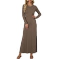 thumbnail image 2 of Uscallm Women's Round Neck Long Sleeve Bodycon Maxi Dress Solid Elegant Casual Travel Dress Slim Fit Knit Stretchy Fall Winter Outfit Outfits, Brown L, 2 of 8