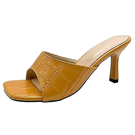 

Women Heels Sandals Woven Chunky Heels Braided Nude Square Toes Leather Comfortable Strappy Dress Casual Pumps Mules Sandals