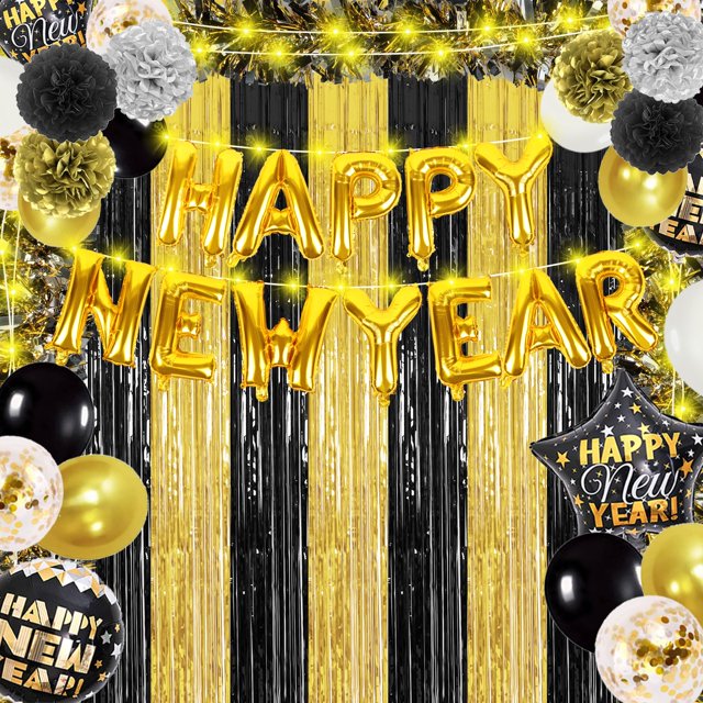 Artículos para fiestas Sawowkuya 2024 Happy Year con globos y decoración