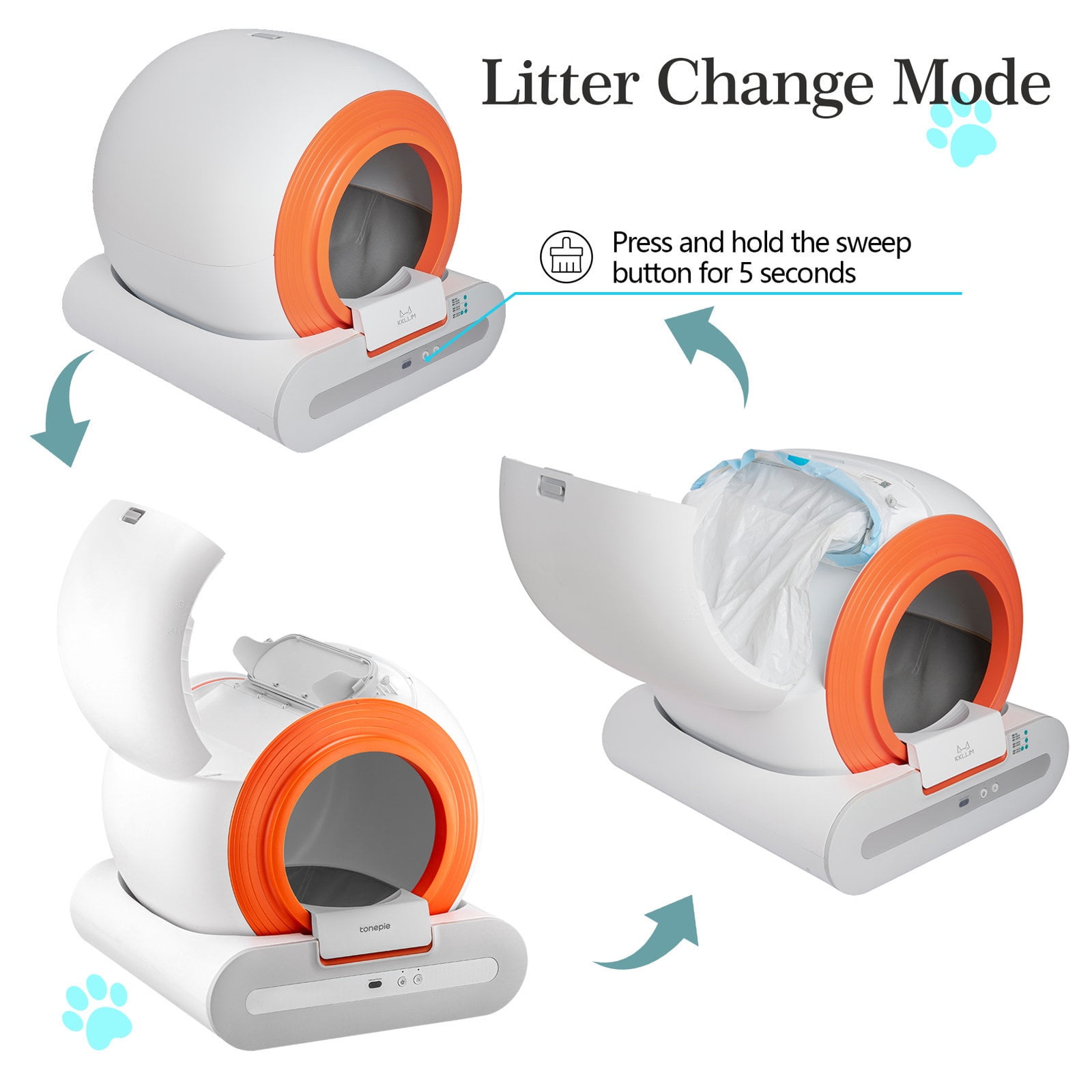 Glavbiku Smart Self-Cleaning Cat Litter Box with App Control,65L Capacity with Mat,Deodorizing,White