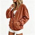 thumbnail image 5 of Stralyhd Relax Loungewear V Neck Velour Jacket Women Oversized Sweatshirt Chill Casual Tops Fashion Fall Movie Night Outfits Jackets with Pockets Saffron XXL, 5 of 5