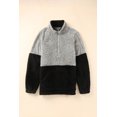 thumbnail image 2 of POGLIP Femmes Gris Taupe Zip Cou Oversize Molleton Moelleux Pull, 2 of 6