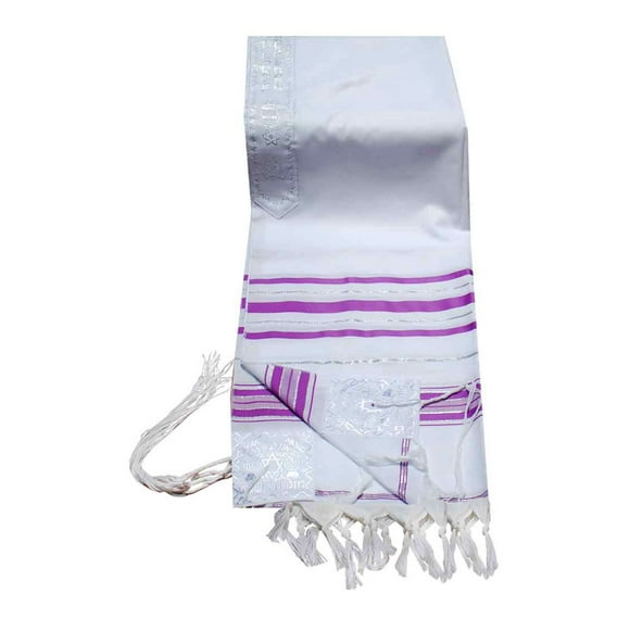 Talitnia Acrylic Tallit (Imitation Wool) Prayer Shawl Light Purple (Lavender) Stripes in Size 24" Long and 72" Wide
