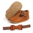 thumbnail image 3 of Soft Sole Leather Baby Shoes, Infant Baby Walking Shoes Moccasinss Rubber Sole Crib Shoes with Headband, 3 of 3