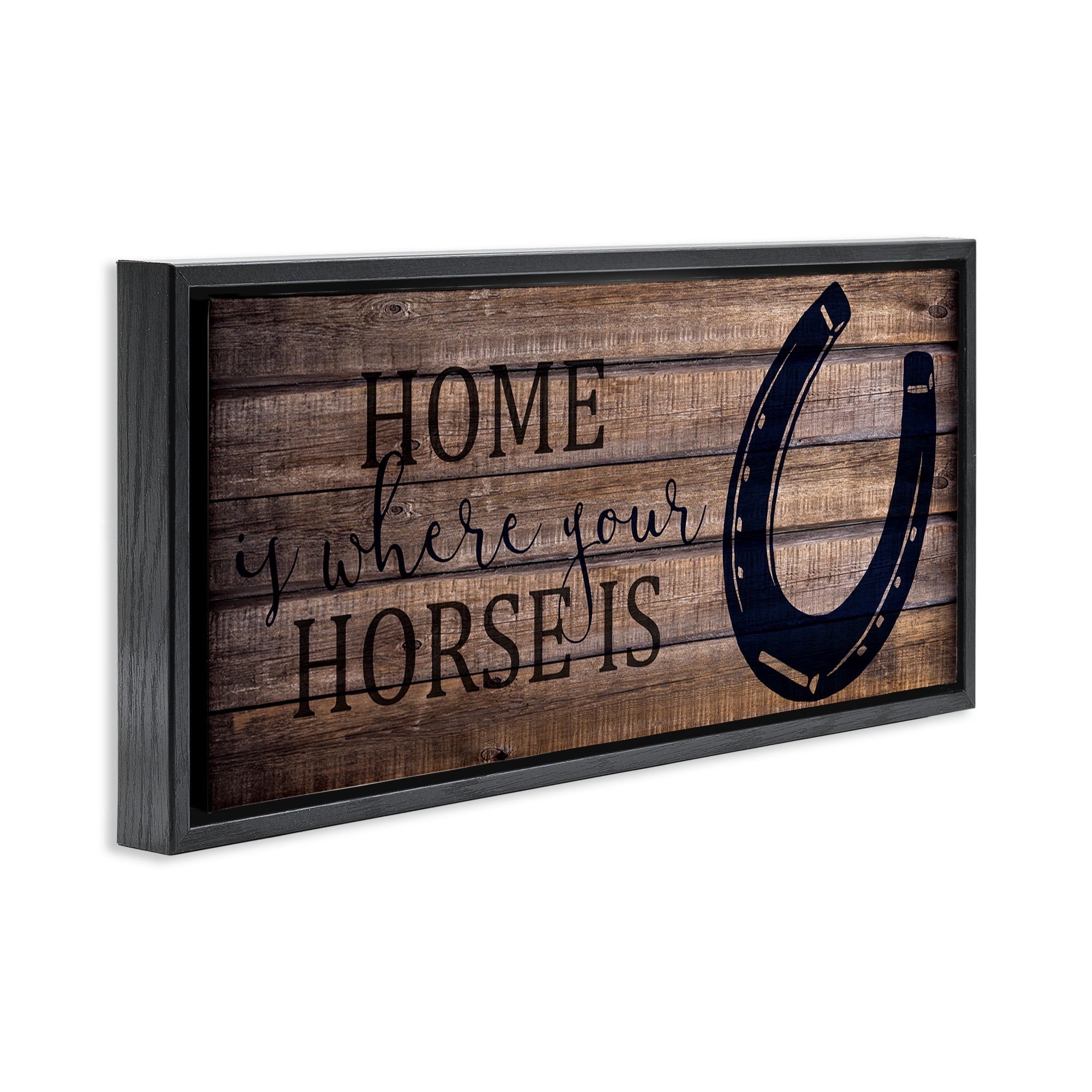 Stupell Industries Western Home Where Horse Is Typography Painting Black Floater Framed Canvas Art Print Wall Art, 31 x 14