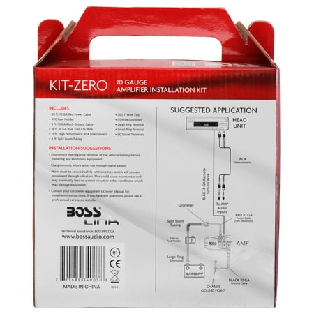 BOSS Audio Systems KIT-ZERO 10 Gauge Car Amplifier Installation Wiring Kit - a Car Amp Wire Kit Helps You Make Connections and Brings Power to Your Radio, Subwoofers and Speakers