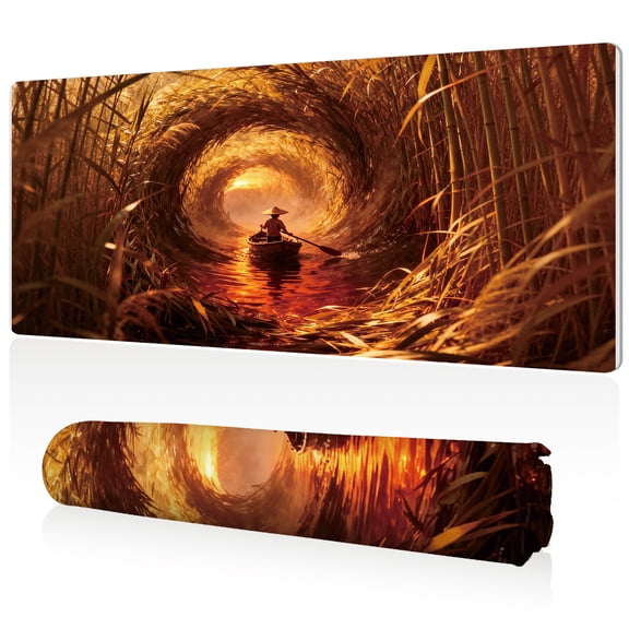 LIVEKEY Golden Reed Tunnel Boat Mouse Pad 80x40x0.3cm Extra Large Full Desk Coverage Non Slip Durable Easy Clean Stitched Edges for Gaming and Office