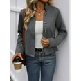 thumbnail image 4 of Women Button Down Cropped Jacket Long Sleeve Casual Jackets Fall Trendy Retro Stand Collar Coats Dark Gray M, 4 of 9