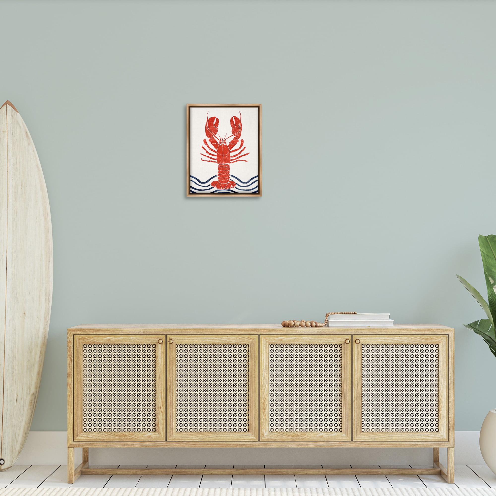 Stupell Industries Modern Lobster with Waves Animals & Insects Painting Brown Floater Framed Canvas Art Print Wall Art, 17 x 21