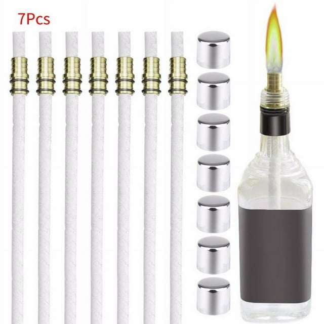 SDNall Wine Bottle Torch Kit 7 Pack, Includes 7 Long Life Torch Wicks, Brass Wick Mount