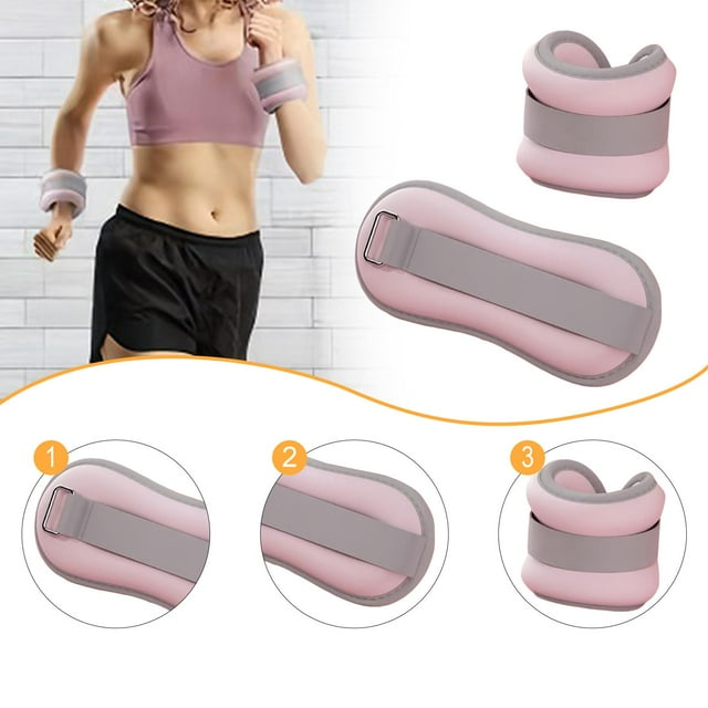 2 piezas Pesos de tobillo Peso de la muñeca Correas de peso de las piernas portátiles para mujeres y niños para trotar ejercicio de acondicionamiento Rosa 28cmx9cm