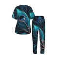 thumbnail image 4 of Women's Pajamas Set Crew Neck Loungewear Sleepwear Short Sleeve Top Pants Pj Sets, Peacock Feathers Cool Peafowl, 4 of 6