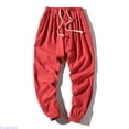 thumbnail image 2 of Huanglei Mens Drawstring Waist Pants ,Summer Men's Solid Color Large Size Loose Cotton Linen Nine Minute Pants Harlan Casual (Red ,Large), 2 of 5