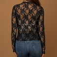 thumbnail image 7 of VBVC Women's Long Sleeve Lace Mesh Sheer Top,Ladies High Neck See-Through Floral Blouse,Slim Fit Party Clubwear Crop Top for Women,Black,S-XL, 7 of 7