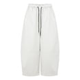 thumbnail image 4 of MXUIKV Pants for Women Plus Size Loose Fitted Drawstring Elastic Waist Wide Leg Cropped Barrel Trousers(X-Large,White), 4 of 5