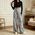 thumbnail image 3 of Women's Wide Leg Jeans Floral Print Bohemian Style Flowy Loose Wide Leg Vintage Baggy Jeans High Waist Stretchy Straight Leg Loose Denim Pants with Pockets, 3 of 8