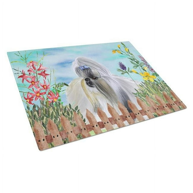 Carolines Treasures CK1228LCB Shih Tzu Spring Glass Cutting Board, Large