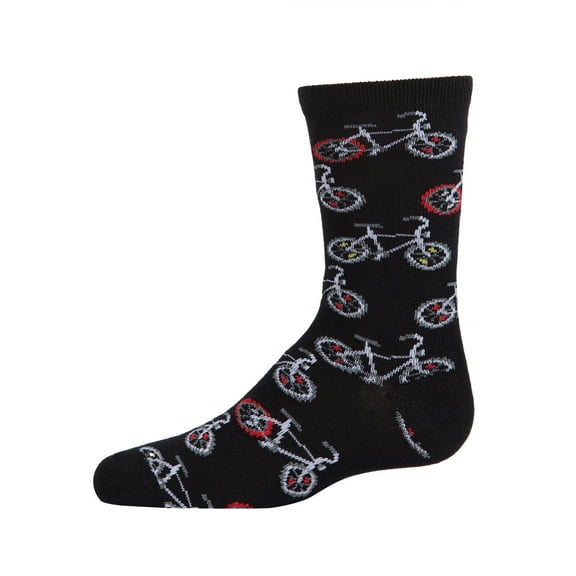MeMoi Boys Bicycle-Themed Rayon-Blend Novelty Crew Sock - Boys - Male, 8-9, Charcoal
