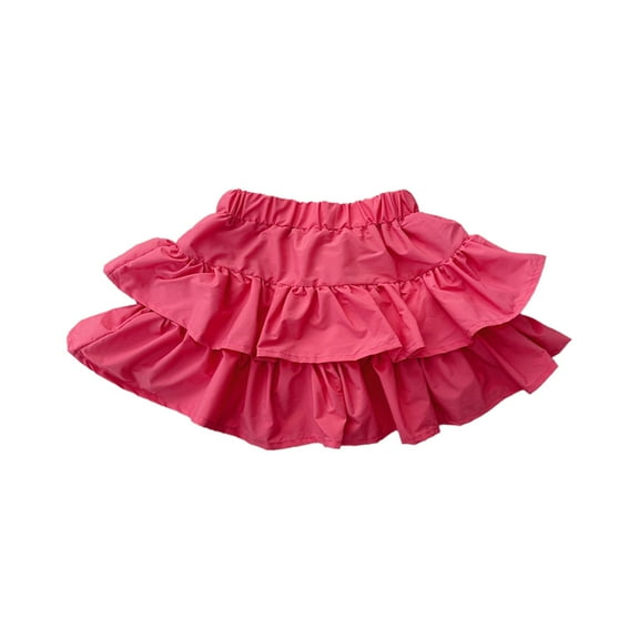 XQYLOS Clearence Anti-Slip Double Peplum Cake Skirt for Toddler Girls - Elastic Waist Solid Color Layered Skirt for 4-14 Years Party Photoshoot Dance Class