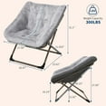 thumbnail image 2 of Folding Saucer Chair for Adults, Faux Fur Reading Lounge Chair with Plush Cushion & Metal Legs, No Assembly, Space-Saving for Living Rooms, Apartments, Dorms, Gray, 2 of 9