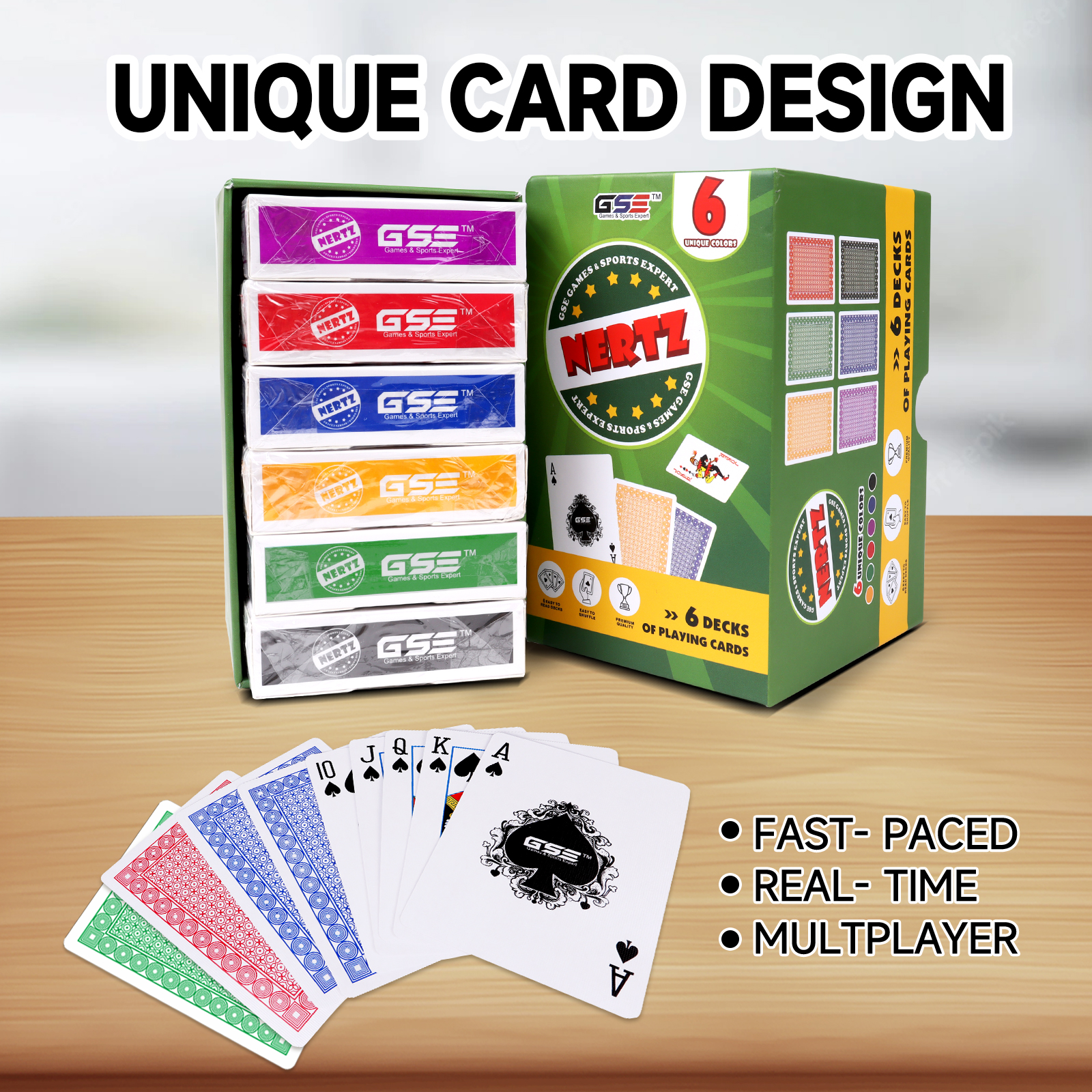GSE Games & Sports Expert Nertz Card Game, 6 Decks, Multi-Color