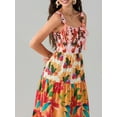 thumbnail image 3 of Mevireiy Women Y2K Flowy Smocked Maxi Dress Sleeveless Tie Shoulder Boho Floral Beach Sundresses, 3 of 7