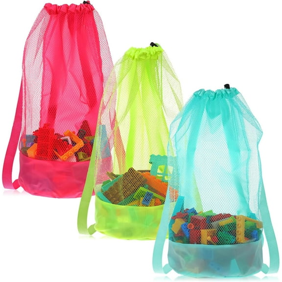 3Pack Large Beach Bag, Beach Toys Bag, Drawstring Sand Toy Bags for Swimming Beachs Pool, Vacation Essentials for Kids