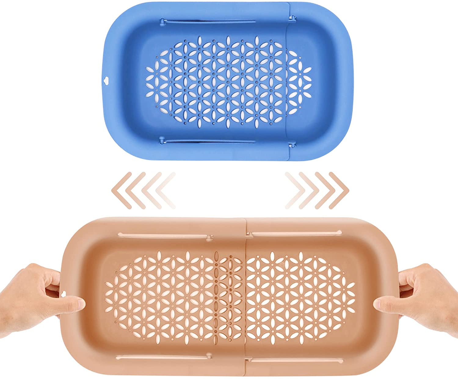 Collapsible Colander Strainer Set for Kitchen Blue and Silver, 2 Pack