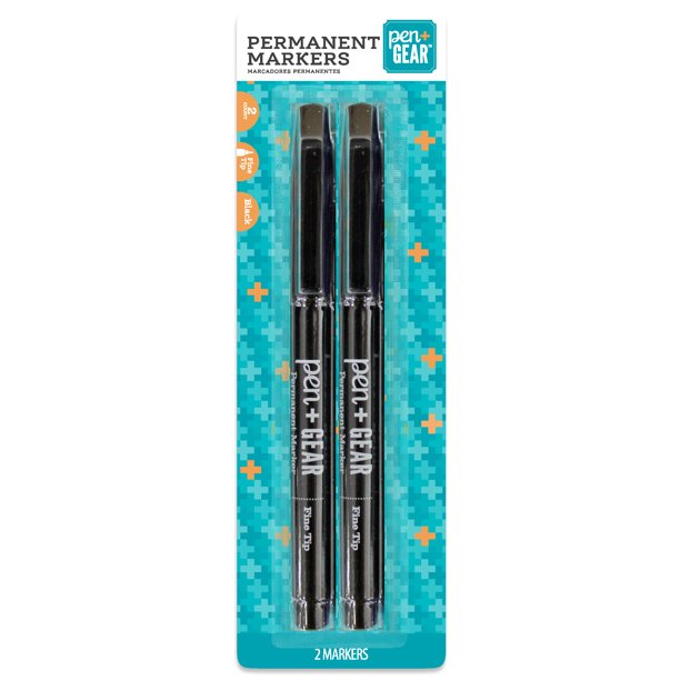 Pen + Gear Permanent Markers, Fine Point, Black Color, 2 Count