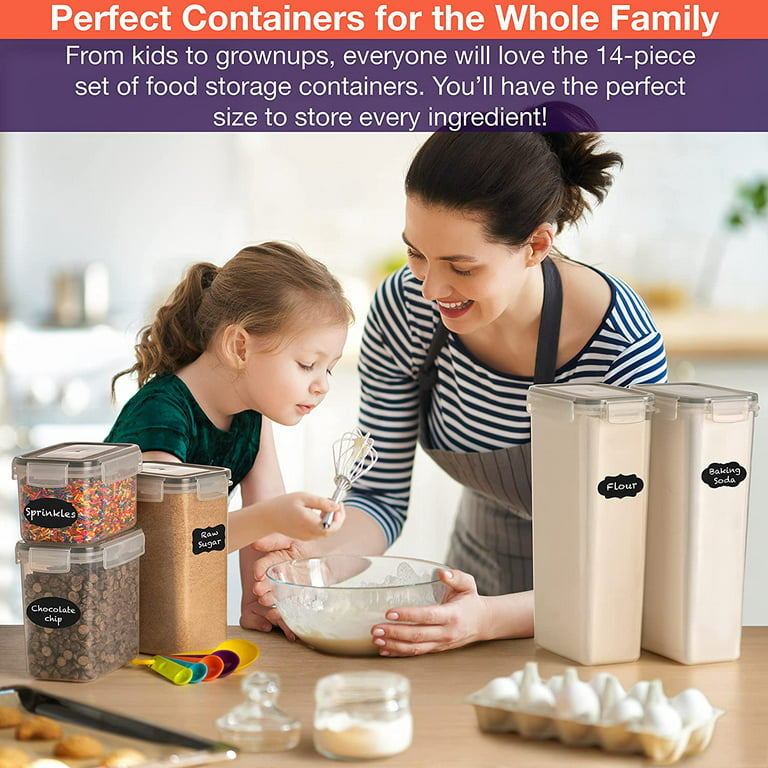Kitchen Canisters Set of 14, Airtight Food Storage Containers with Lids,  BPA Free Plastic Dry Food Canisters for Kitchen Pantry Storage, Seal Tight  Coffee Sugar Bowl with Labels, Marker & 4 Spoons 