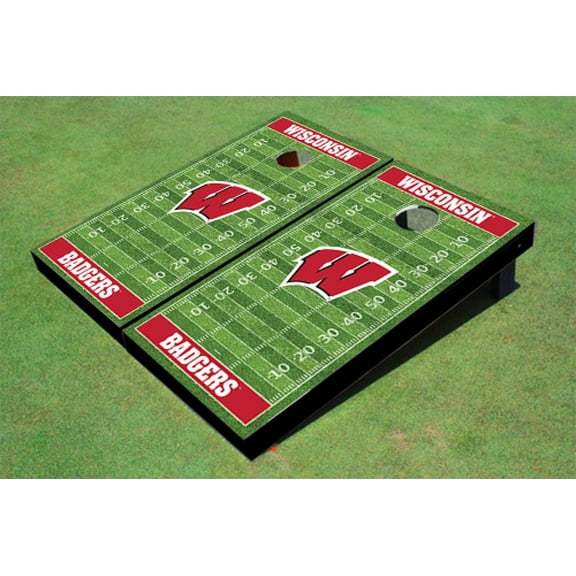 University of Wisconsin Red Matching Football Field Custom Cornhole Boards