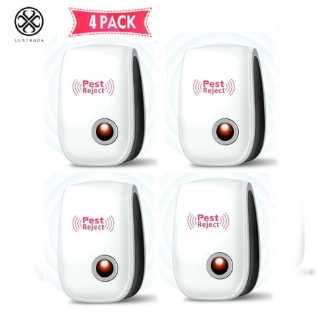 Luxtrada 4 Packs Ultrasonic Pest Repeller - Electronic Plug -In Pest Control Ultrasonic - Best Repellent for Cockroach Rodents Flies