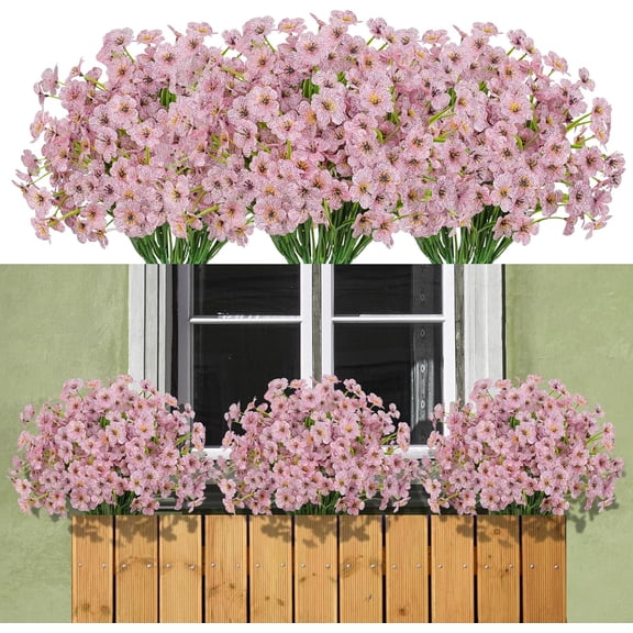 15 Bundles Artificial Flowers Outdoor UV Resistant Fake Silk Plants Plastic Faux Shrubs Outside Front Porch Window Box Garden Home Hanging Planter Decoration (Mixed Color)