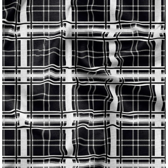 Soimoi Check Print, Silk Fabric, Decor Sewing Fabric by The Yard 42 Inch Wide,Decorative Fabric for Shirts Suits Ties, Black & White