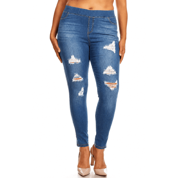 Jvini Women's Plus Size Pull On Denim Jegging With Pockets ,Comfort Elastic Waist ,29" Inseam ,16W-18W
