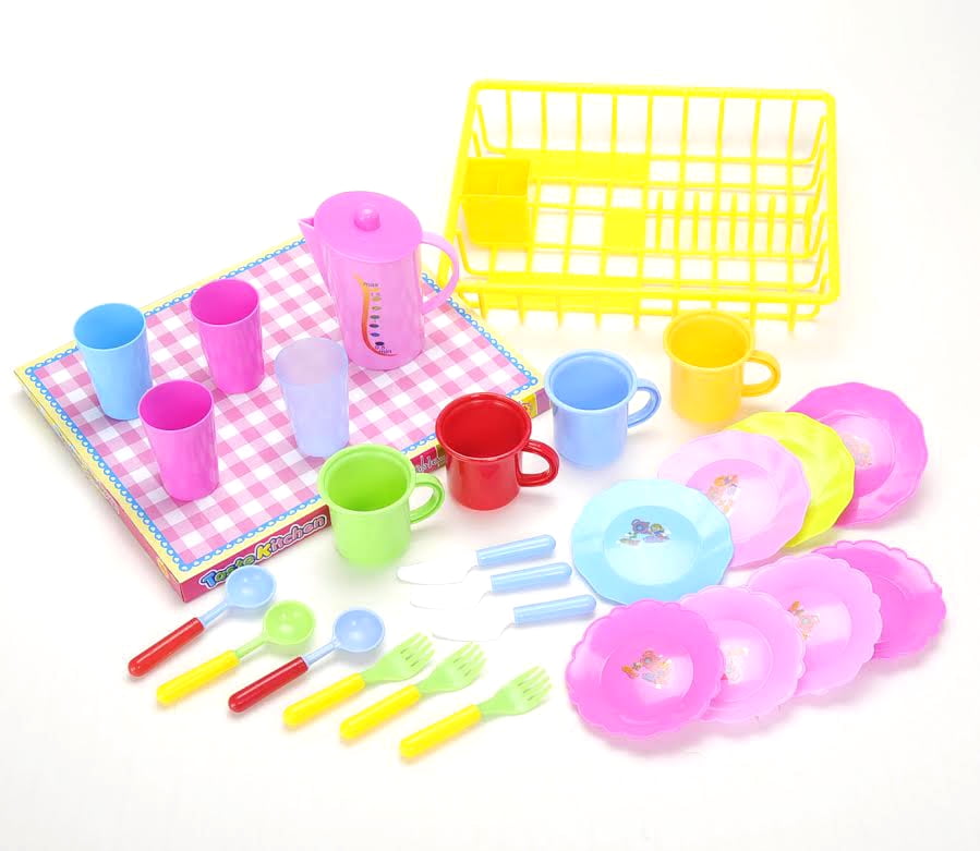 PlayWorld Kitchen Connection Play Dishes Kitchen Wash and Dry Tea Playset 27 Pieces