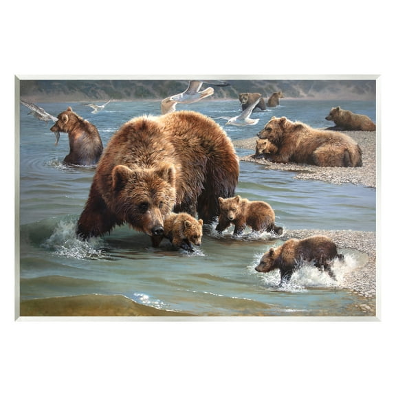 Stupell Industries Grizzly Bear Family Fishing Animals & Insects Painting Unframed Art Print Wall Art