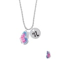 thumbnail image 2 of Delight Jewelry Silvertone Large Translucent Hot Pink & Blue Flying Butterfly Silvertone Script Initial Disc - N - Charm Necklace, 20"+3", 2 of 4