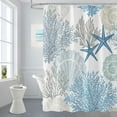 thumbnail image 6 of Nautical Coastal Shower Curtain, Ocean Beach Seashell Starfish Themed Shower Curtain for Bathroom Decor, Marine Underwater Waterproof Fabric Shower Curtain Set with Hooks, 72x72, Blue, 6 of 6
