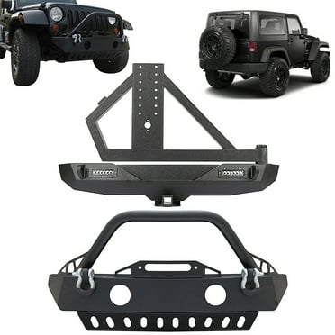 cciyu Bumper Compatible for 2007-2018 for Jeep, Rront and Rear Bumper w/Tire Carrier Wrangler JK with D-ring