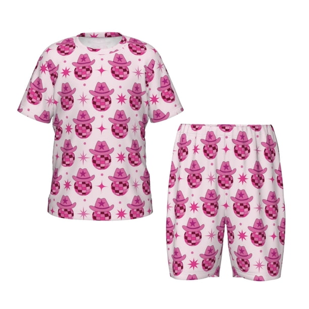 Fotbe Groovy Pink Disco Balls Pijama Estampada de 2 Piezas para Niños – Ropa de Dormir de Manga Corta Cómoda para Niños y Niñas, Camiseta y Shorts de Algodón-Medium