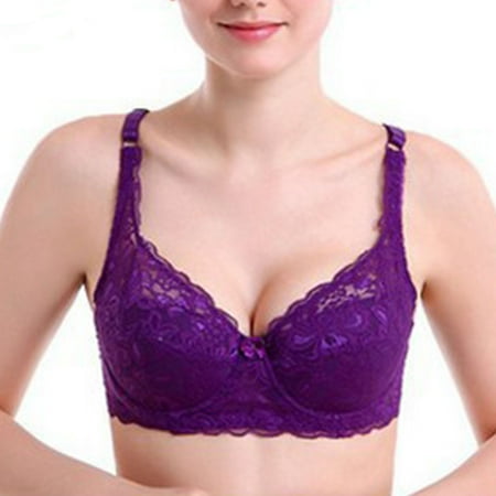 TrendVibe365 Bras for Women Plus Size Lace No Wire Push up Bralette Padded Triangle Adjustable Strap Corset Top Full Coverage Crop Cami Top Comfort Lingerie Purple 80